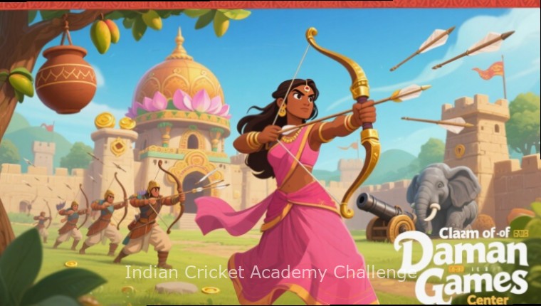 Indian Cricket Academy Challenge Gameplay Indian Cricket Academy Challenge gameplay showing a cricket match in progress with Indian Cricket Academy Challenge watermark